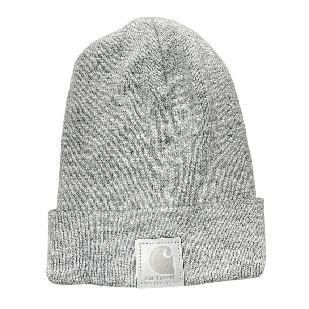 Carhartt Women's Gray Rib Knit Cuffed Snow Winter Bonnet Beanie Hat One Size